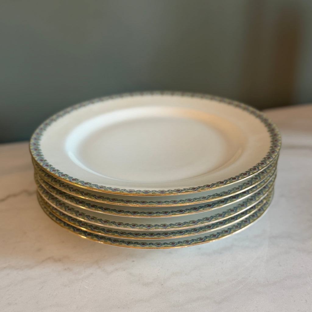 Antique c.1900 JPL Limoges France Porcelain Dinner Plate 9.5” (Set of 6)| Hand-Painted Floral and Gilt Gold Border | POY125