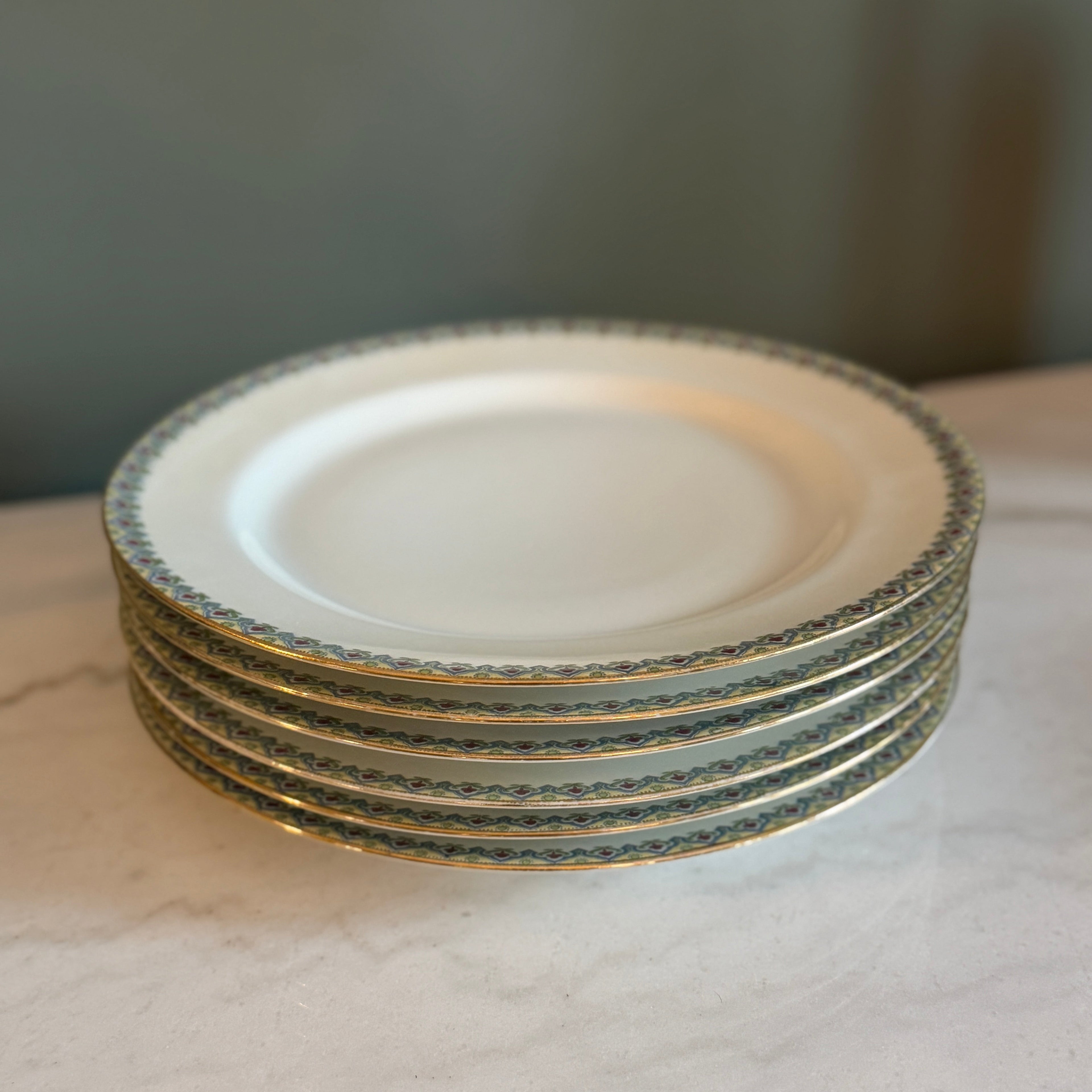 Antique c.1900 JPL Limoges France Porcelain Dinner Plate 9.5” (Set of 6)| Hand-Painted Floral and Gilt Gold Border | POY125
