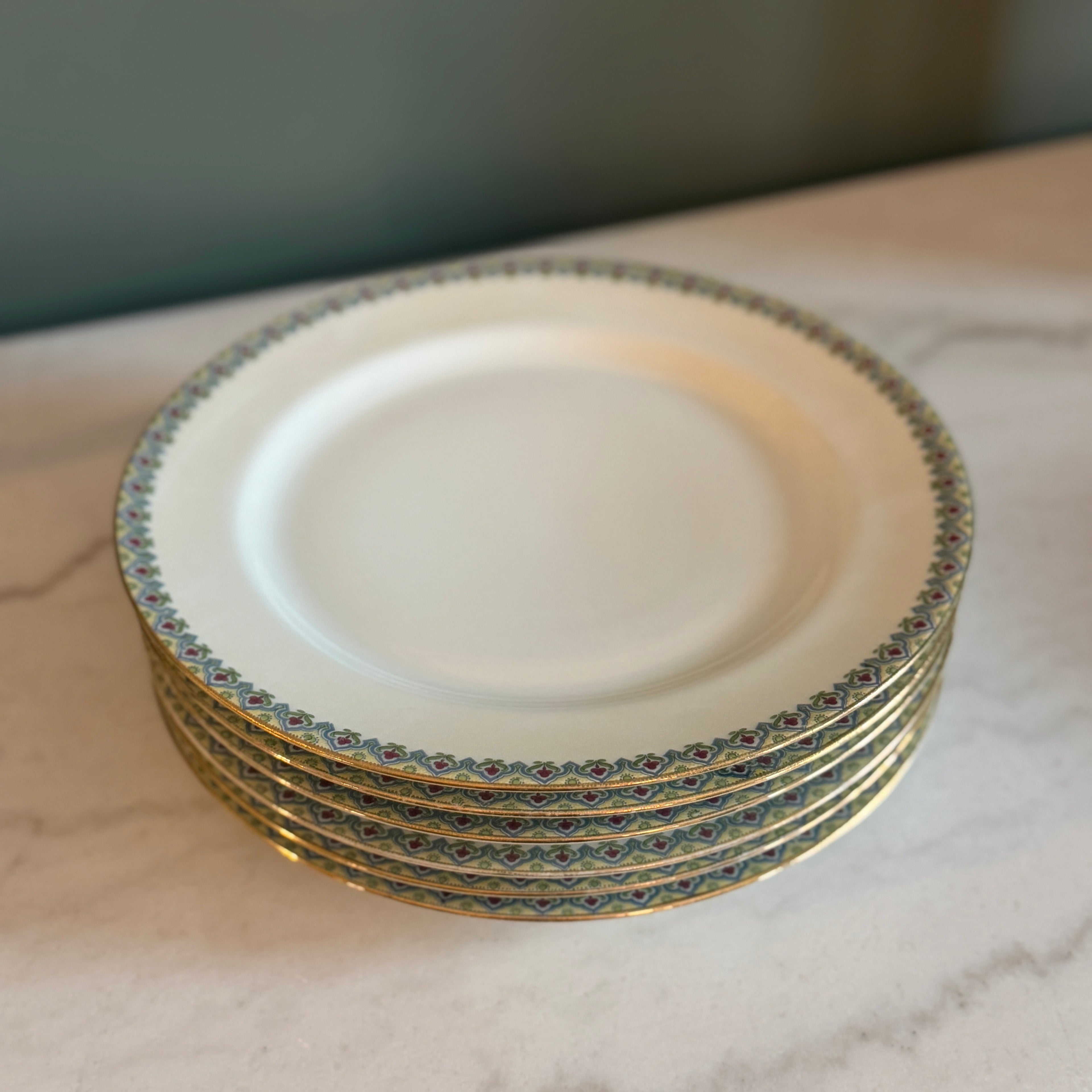 Antique c.1900 JPL Limoges France Porcelain Dinner Plate 9.5" (Set of 5)| Hand-Painted Floral and Gilt Gold Border | POY125