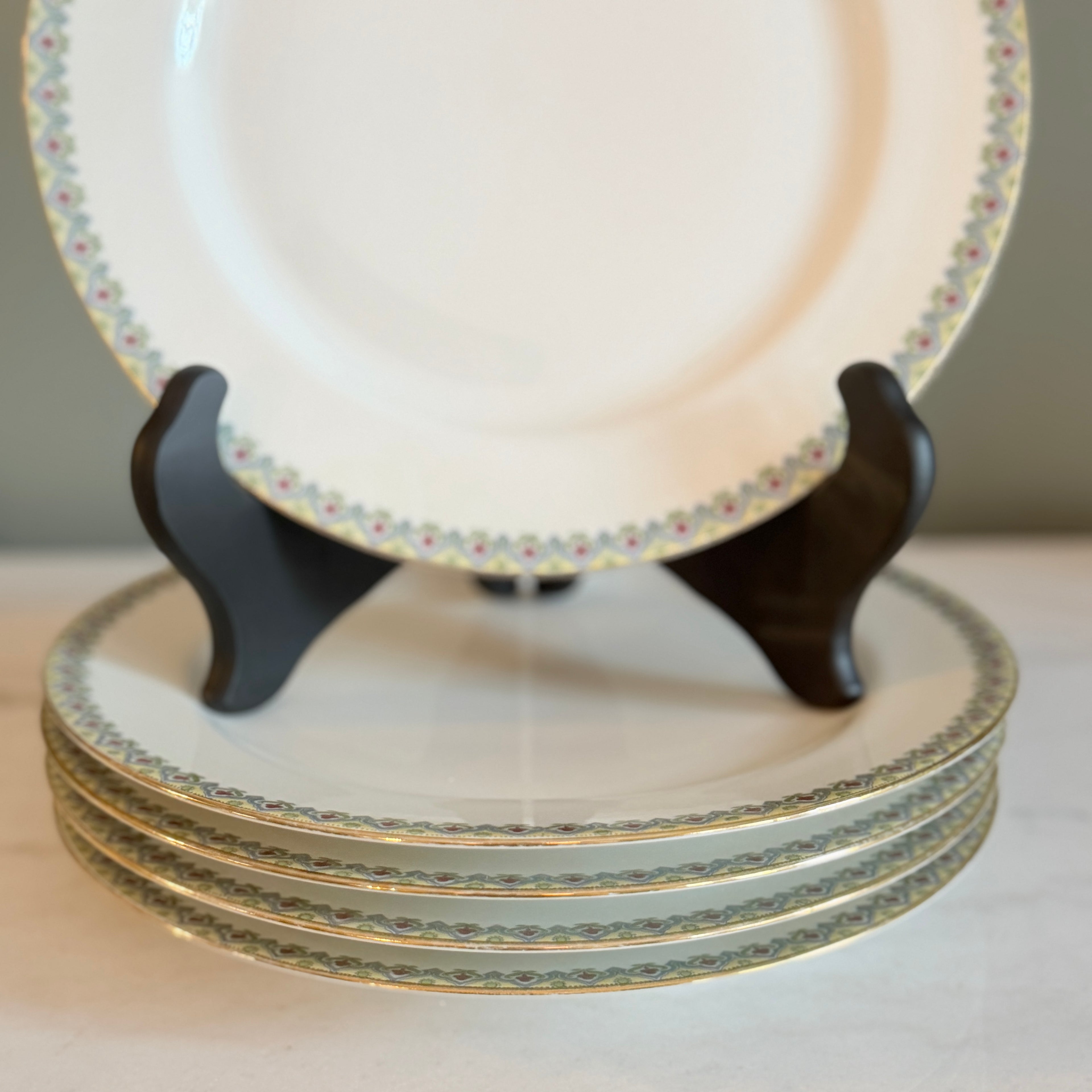 Antique c.1900 JPL Limoges France Porcelain Dinner Plate 9.5" (Set of 5)| Hand-Painted Floral and Gilt Gold Border | POY125