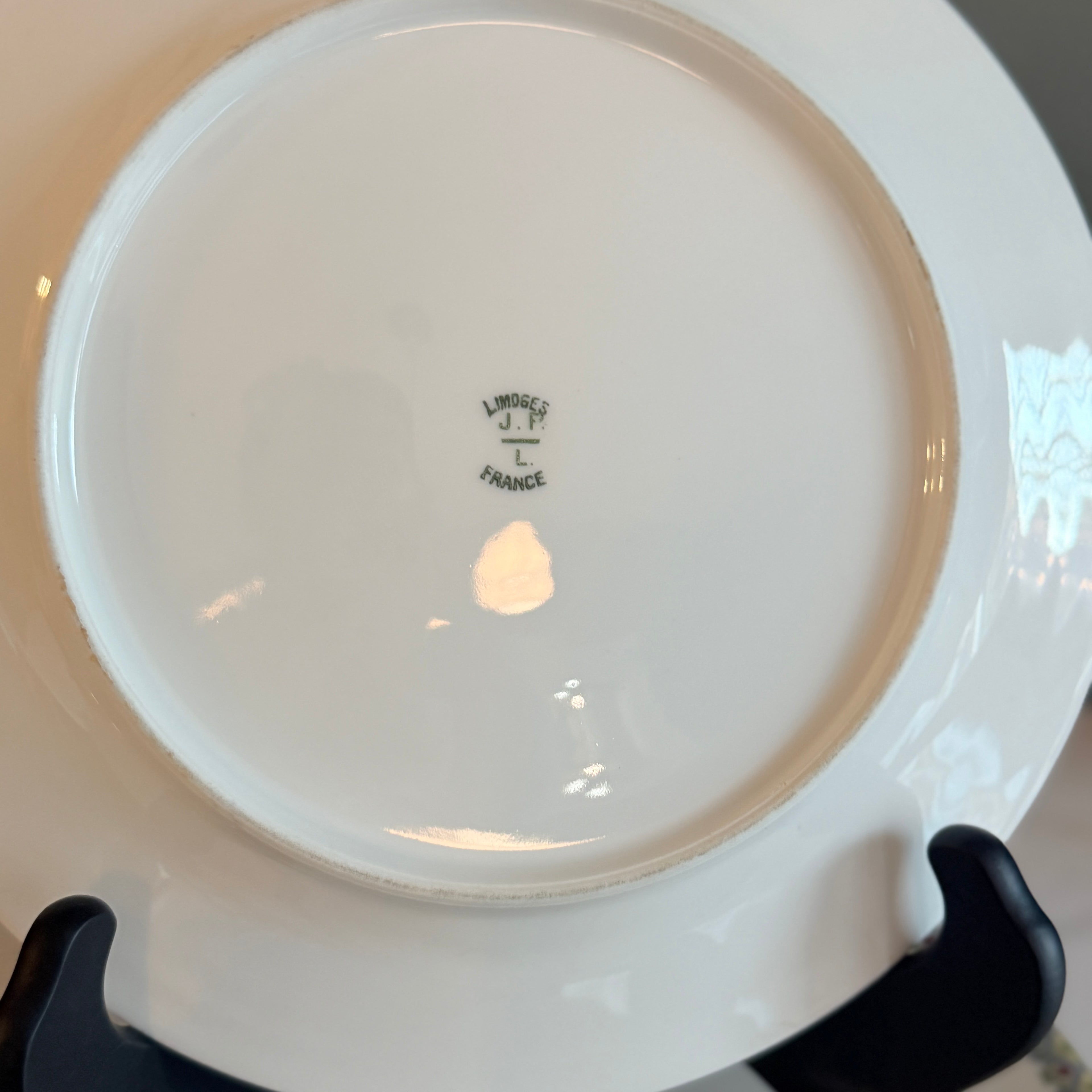 Antique c.1900 JPL Limoges France Porcelain Dinner Plate 9.5" (Set of 5)| Hand-Painted Floral and Gilt Gold Border | POY125