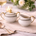 Antique c.1900 JPL Limoges France Porcelain Sugar Bowl and Creamer Set| Hand painted Floral Trim with Gilt Gold Handles| POY125