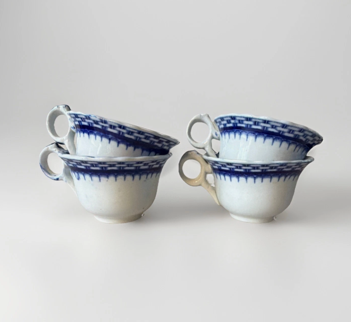 Antique Cauldon England Blue and White Demitasse Cups (set of 4)