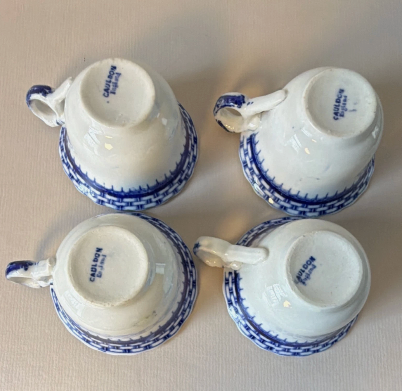 Antique Cauldon England Blue and White Demitasse Cups (set of 4)
