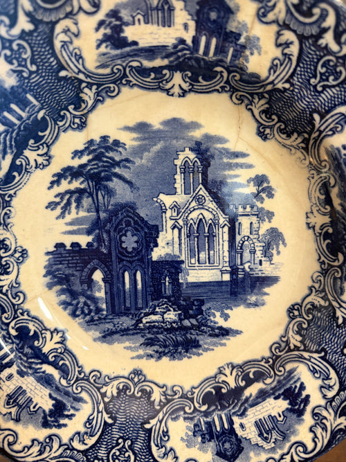 Antique 19th Century Petrus Regout Abbey Blue Transferware Bowl; Maastricht Holland